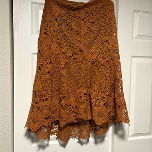 High-Low Crochet Lace Skirt in Rust